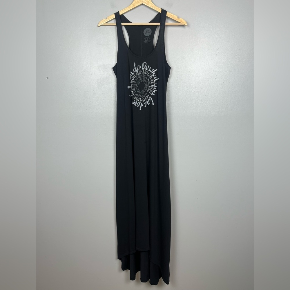 Life Is Good black racerback tank hi-lo maxi Do What You Love dress, small.